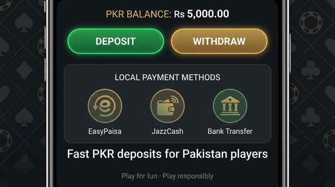Deposit and withdrawal screen with PKR methods - youth empowerment campaign